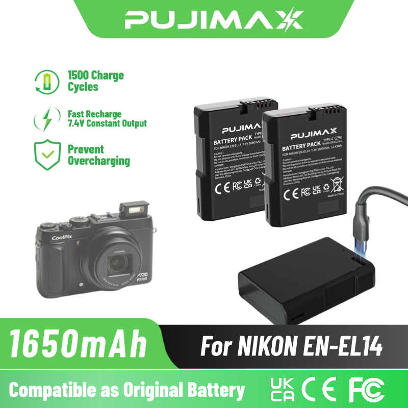 Nikon Camera D3500 - PUJIMAX 1650 mAh EN-EL14 Akku mit