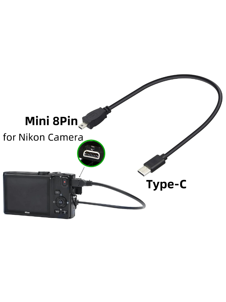 Nikon Camera D3500 - Typ-C auf Mini 8Pin Bildübertragung Ladekabel